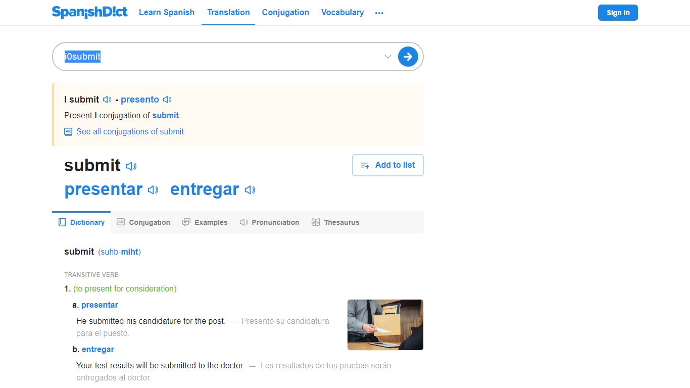 I submit in Spanish | English to Spanish Translation - SpanishDict